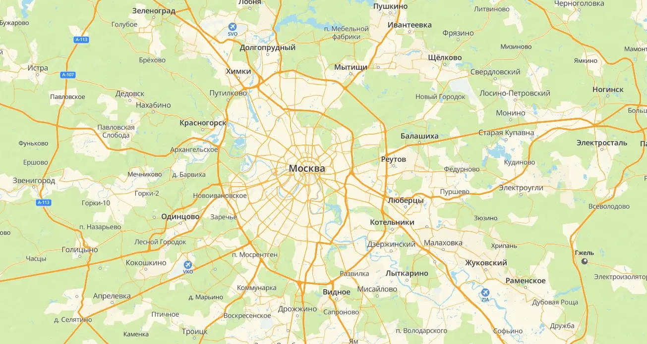 Карта зоны обслуживания — Москва и Московская область